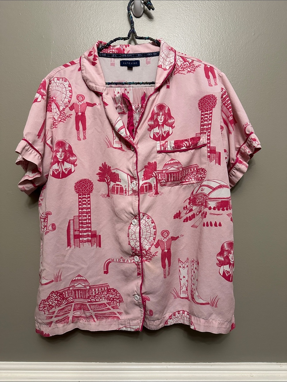 Katie Kime Dallas toile 2 piece short pajama set Sz M - Picture 2 of 9